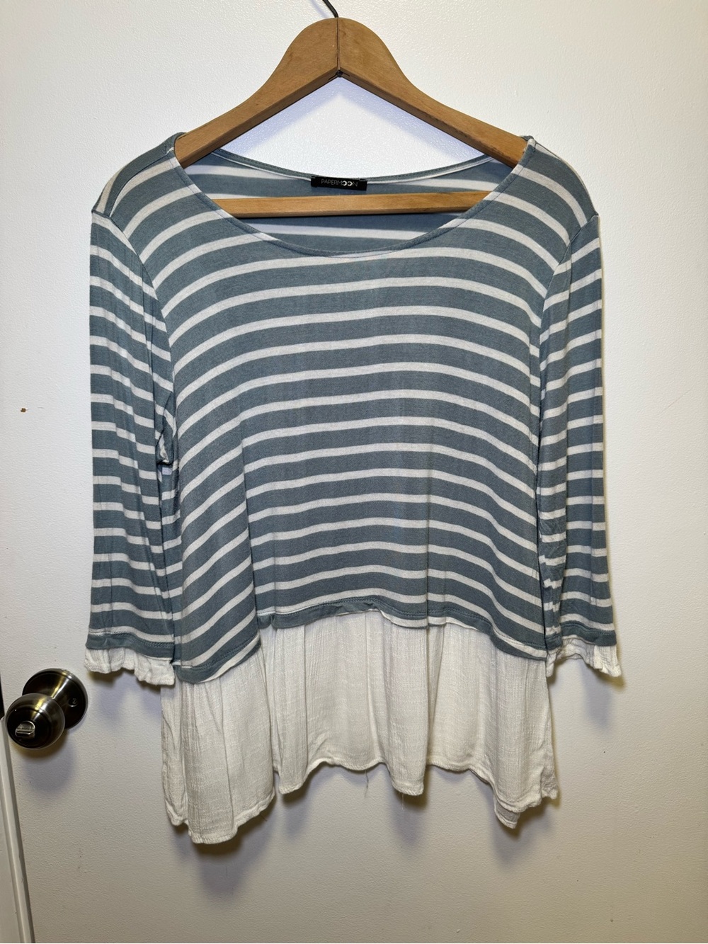 Papermoon Gray and White Striped Layered Long Sleeve Top